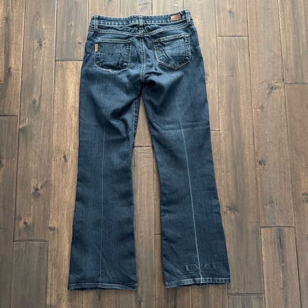 Paige Distressed Dark Wash Flare Leg Low Rise Jeans 29 - Picture 6 of 7